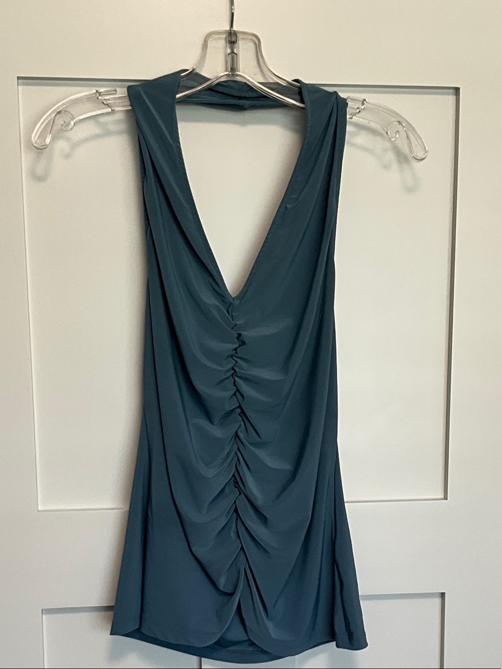 Anthropologie Teal Sleeveless Ruched V-Neck Tank